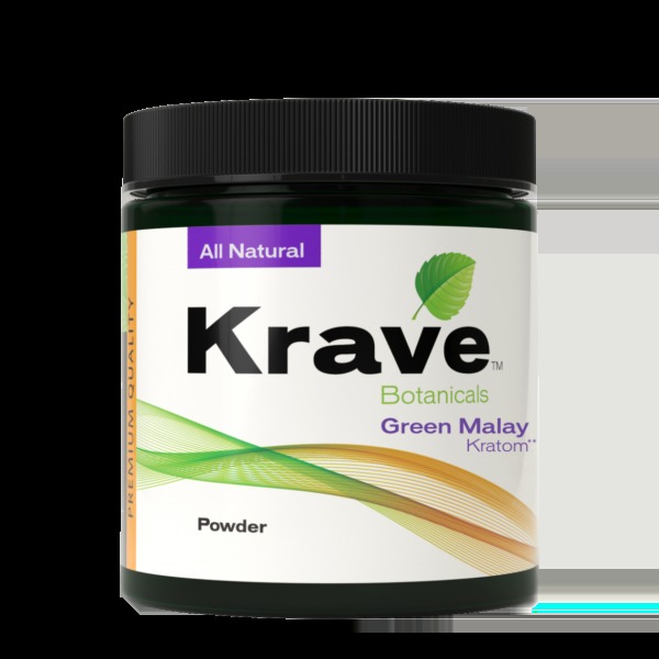 Krave Green Malay kratom powder jar — buy balanced green vein kratom online.