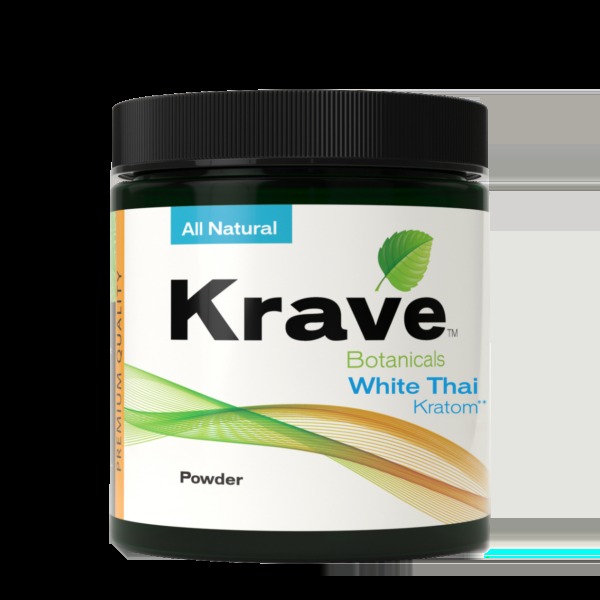 Krave White Thai kratom powder jar — buy crisp, bright white vein kratom online.